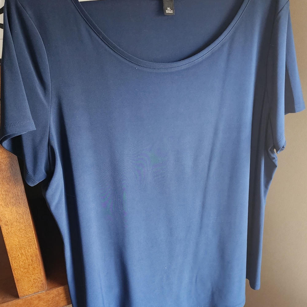 Roz & Ali Navy Scoop Neck Short Sleeve Top